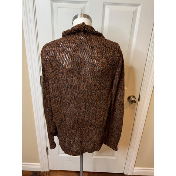 Eileen Fisher Brown & Black Loose Knit Cowl Neck Sweater, Size L - Picture 5 of 6